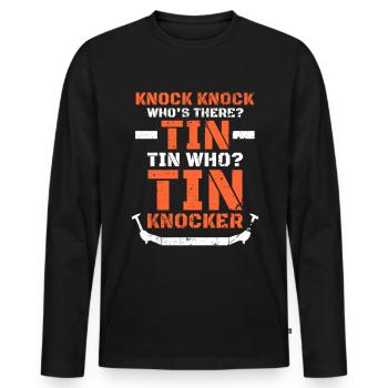 Heurtoir d’étain en détresse Papa Blague Knock Knock - T-shirt manches longues Premium bio Homme - noir - Devant - Nico (187cm)