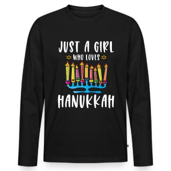 Just A Girl Who Loves Hanukkah Menorah Jewish - Men's Premium Organic Long Sleeve Shirt - black - Front - Nico (187cm)