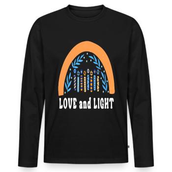 Love And Light Rainbow Hanukkah Jewish Chanukah - Männer Premium Bio Langarmshirt - Schwarz - Vorne - Nico (187cm)