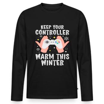 Gardez votre manette au chaud cet hiver - T-shirt manches longues Premium bio Homme - noir - Devant - Nico (187cm)