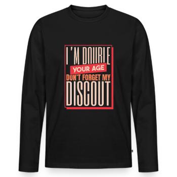 Pension de retraité Double N’oubliez pas ma réduction - T-shirt manches longues Premium bio Homme - noir - Devant - Nico (187cm)
