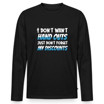 Pension de retraité drôle N’oubliez pas ma réduction - T-shirt manches longues Premium bio Homme - noir - Devant - Nico (187cm)