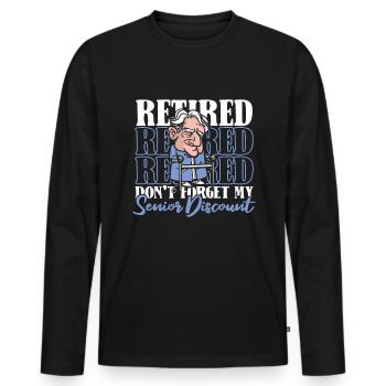 Retraite Pension Humour N’oubliez pas ma réduction - T-shirt manches longues Premium bio Homme - noir - Devant - Nico (187cm)