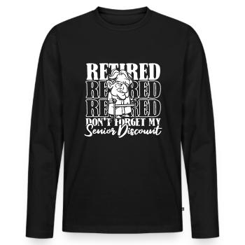 Retraite Pension Humour N’oubliez pas ma réduction - T-shirt manches longues Premium bio Homme - noir - Devant - Nico (187cm)
