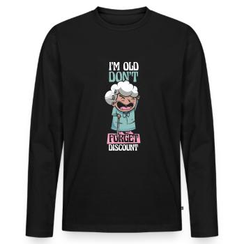 Pension de retraité N’oubliez pas ma réduction - T-shirt manches longues Premium bio Homme - noir - Devant - Nico (187cm)