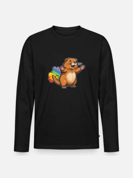 Biber Witzig Regenbogenfurz - Männer Premium Bio Langarmshirt - Schwarz