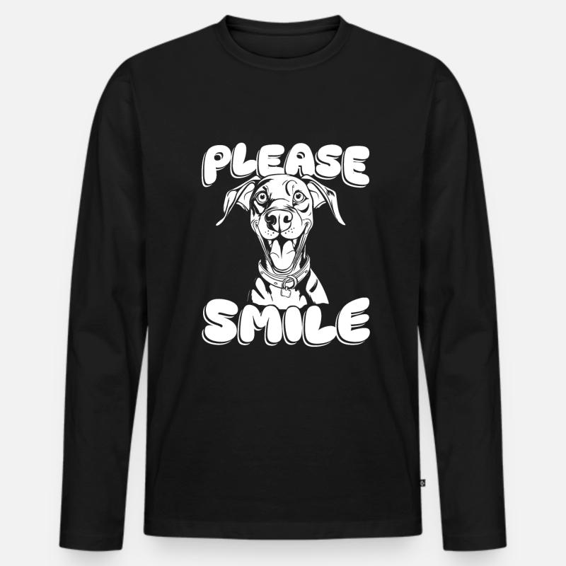 Dobermann Witzig Just Smile - Männer Premium Bio Langarmshirt - Schwarz