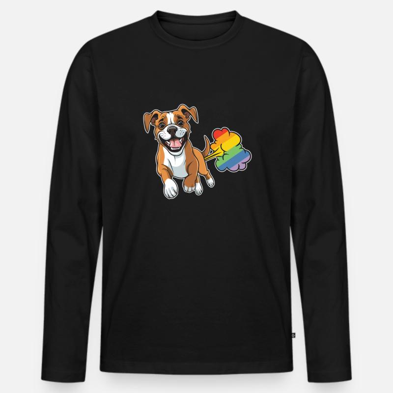 Boxer Hund Deutscher Boxer Regenbogen - Männer Premium Bio Langarmshirt - Schwarz