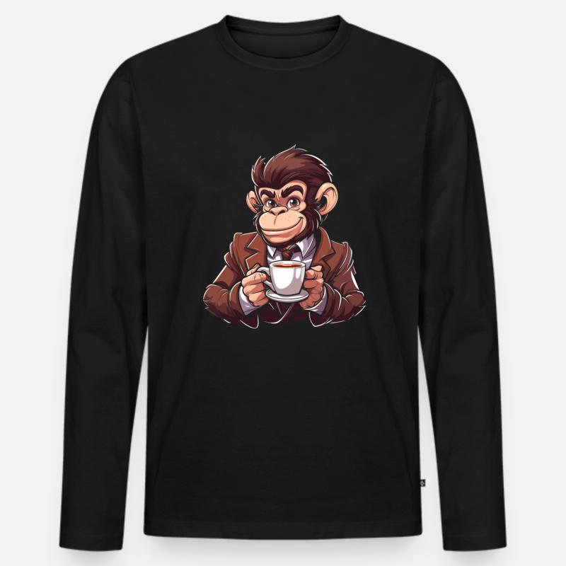 Affe Kaffee - Männer Premium Bio Langarmshirt - Schwarz