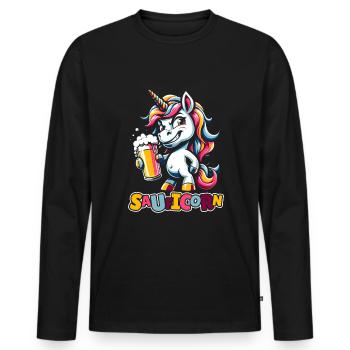 Beer Beer Lover Unicorn Sauficorn - Men's Premium Organic Long Sleeve Shirt - black - Front - Nico (187cm)
