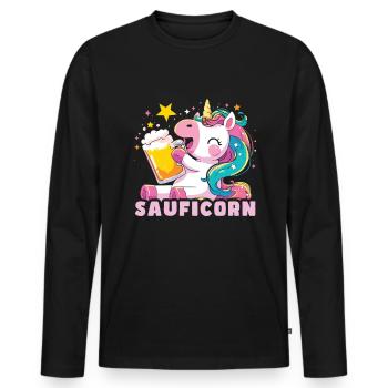 Beer Beer Lover Unicorn Sauficorn - Men's Premium Organic Long Sleeve Shirt - black - Front - Nico (187cm)