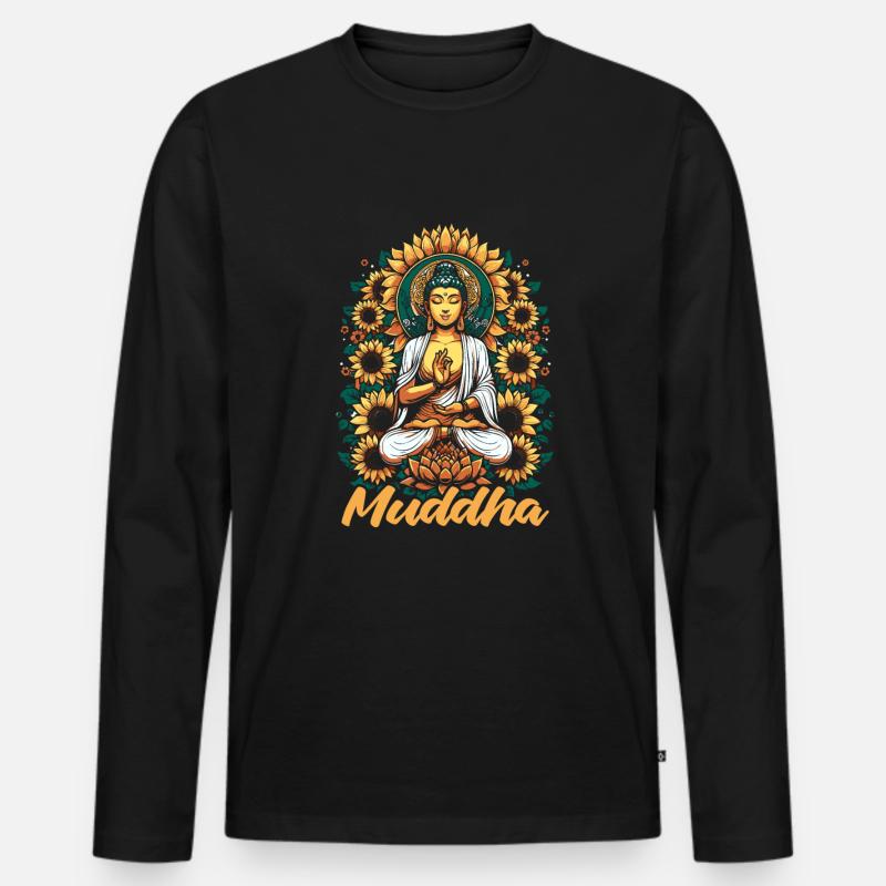 Mama Mutter Muddha Sunflower Buddha - Männer Premium Bio Langarmshirt - Schwarz