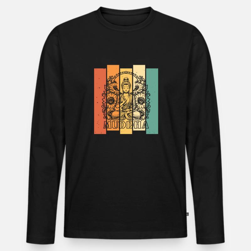 Mama Mutter Muddha Sunflower Buddha - Männer Premium Bio Langarmshirt - Schwarz