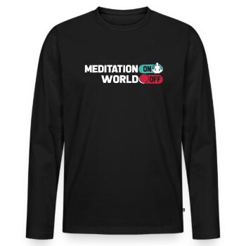 Méditation Méditation Méditation Sur le Monde Hors Monde - T-shirt manches longues Premium bio Homme - noir - Devant - Nico (187cm)