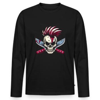 Butcher, butcher, butcher, skull, iroquois - Men's Premium Organic Long Sleeve Shirt - black - Front - Nico (187cm)