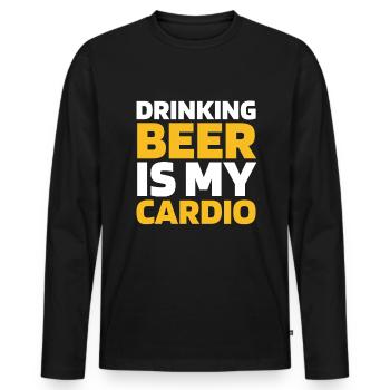Beer Beer Lover Funny Cardio Quote - Men's Premium Organic Long Sleeve Shirt - black - Front - Nico (187cm)
