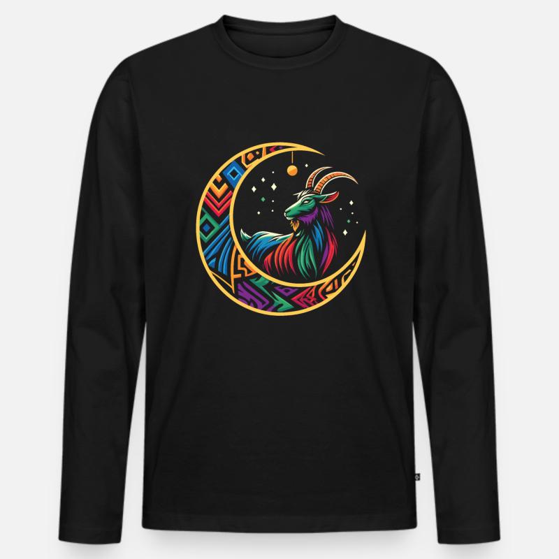 Ziege Stammes Moon - Männer Premium Bio Langarmshirt - Schwarz