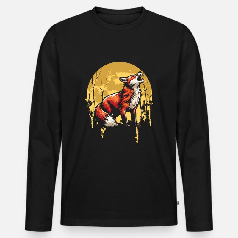 Fuchs Moon Howling - Männer Premium Bio Langarmshirt - Schwarz