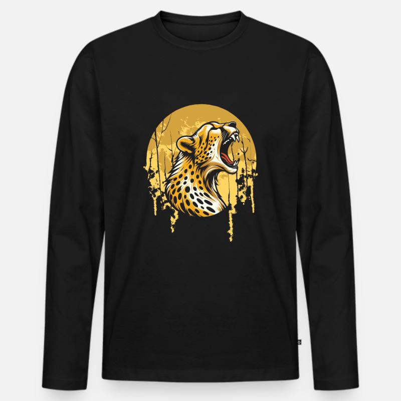 Gepard Moon Howling - Männer Premium Bio Langarmshirt - Schwarz