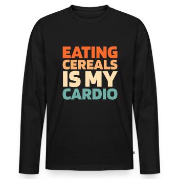 Frühstück Müsli Cereal Funny Cardio Quote - Männer Premium Bio Langarmshirt - Schwarz - Vorne - Nico (187cm)