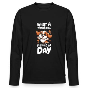 King Charles Cavalier Drôle Fucked Up Day - T-shirt manches longues Premium bio Homme - noir - Devant - Nico (187cm)