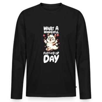Lama Llama Lustig Fucked Up Day - Männer Premium Bio Langarmshirt - Schwarz - Vorne - Nico (187cm)