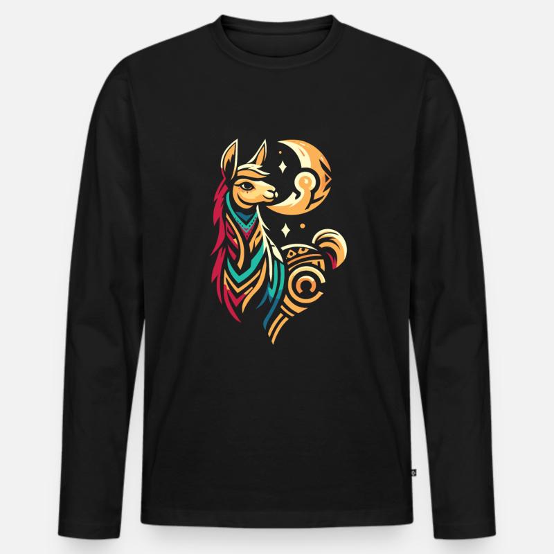 Lama Llama Moon Phases - Männer Premium Bio Langarmshirt - Schwarz