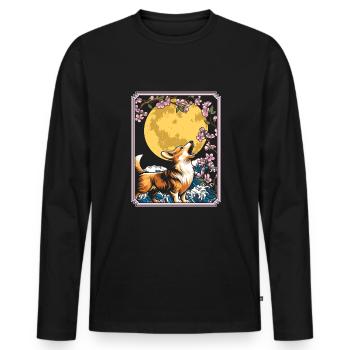 Corgi Japan Cherry Blossom Moon - Männer Premium Bio Langarmshirt - Schwarz - Vorne - Nico (187cm)