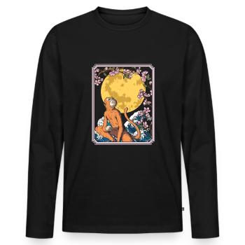 Affe Japan Cherry Blossom Moon - Männer Premium Bio Langarmshirt - Schwarz - Vorne - Nico (187cm)