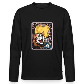 Katze Japan Cherry Blossom Moon - Männer Premium Bio Langarmshirt - Schwarz - Vorne - Nico (187cm)