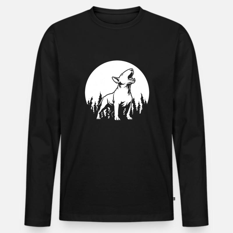 Bull Terrier Moon Howling - Männer Premium Bio Langarmshirt - Schwarz