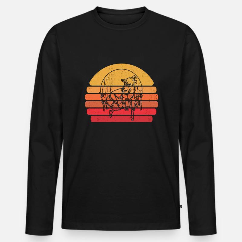 Fuchs Moon Howling - Männer Premium Bio Langarmshirt - Schwarz