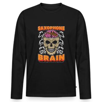 Saxophone Saxophone Skull Saxophone Brain - Men's Premium Organic Long Sleeve Shirt - black - Front - Nico (187cm)