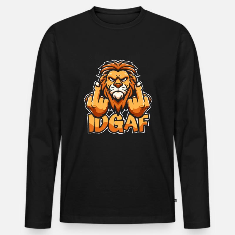Löwe Idgaf - Männer Premium Bio Langarmshirt - Schwarz