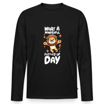 Lion Fucked Up Day - Men's Premium Organic Long Sleeve Shirt - black - Front - Nico (187cm)