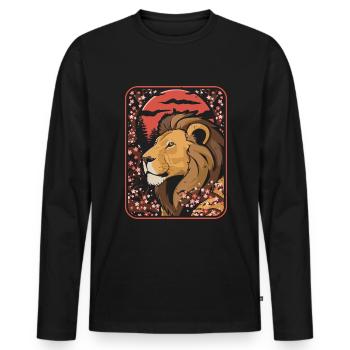 Löwe Japan Cherry Blossom Moon - Männer Premium Bio Langarmshirt - Schwarz - Vorne - Nico (187cm)