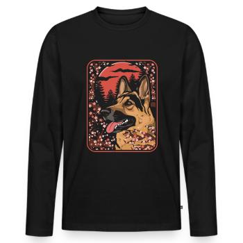 Schäferhund Japan Cherry Blossom Moon - Männer Premium Bio Langarmshirt - Schwarz - Vorne - Nico (187cm)