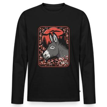 Muli Esel Japan Cherry Blossom Moon - Männer Premium Bio Langarmshirt - Schwarz - Vorne - Nico (187cm)