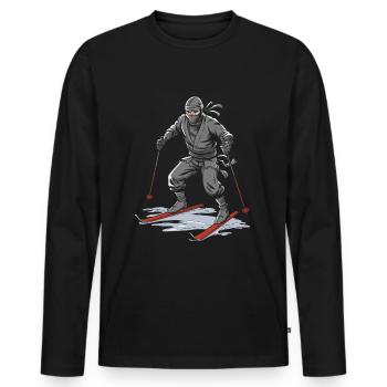 Skiing Après Ski Skiing Ninja - Men's Premium Organic Long Sleeve Shirt - black - Front - Nico (187cm)