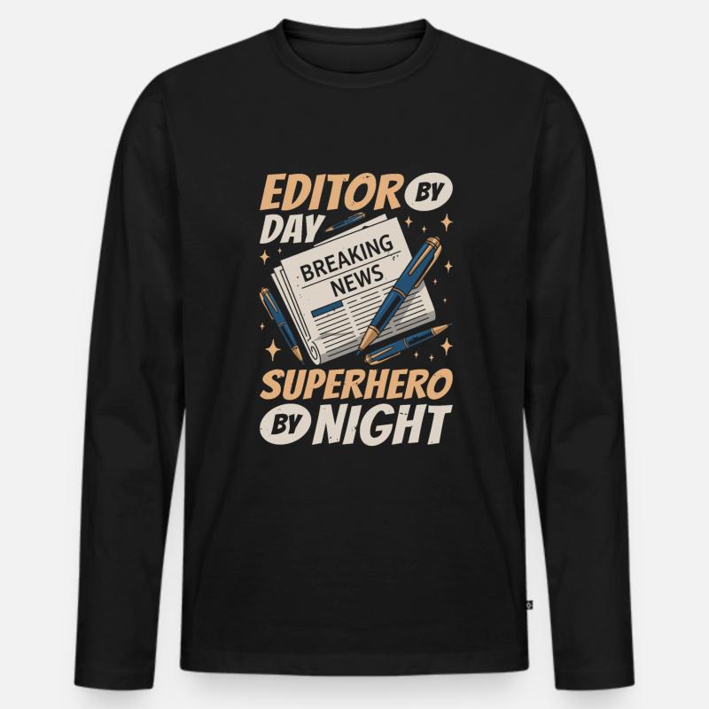 Editor - Männer Premium Bio Langarmshirt - Schwarz