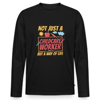 Travailleurs de la petite enfance - T-shirt manches longues Premium bio Homme - noir - Devant - Nico (187cm)