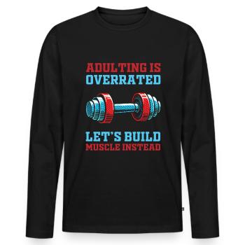 Musculation bodybuilders - T-shirt manches longues Premium bio Homme - noir - Devant - Nico (187cm)