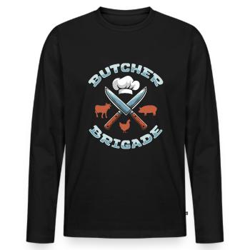 Boucherie Boucherie Boucherie Équipe Boucher - T-shirt manches longues Premium bio Homme - noir - Devant - Nico (187cm)