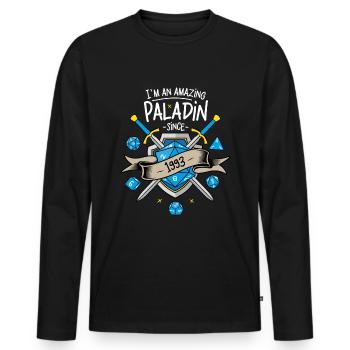 Ich bin seit 1993 ein erstaunlicher Paladin - Männer Premium Bio Langarmshirt - Schwarz - Vorne - Nico (187cm)