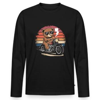 Teddy bear with sunglasses riding motorcycle vintage - Men's Premium Organic Long Sleeve Shirt - black - Front - Nico (187cm)