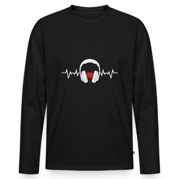 Kopfhoerer Sound Heartbeat Klang Herz Musik - Männer Premium Bio Langarmshirt - Schwarz - Vorne - Nico (187cm)