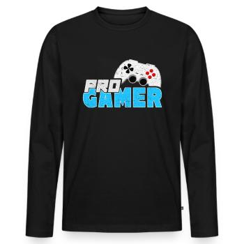 Pro gamer blue with gamepad - Men's Premium Organic Long Sleeve Shirt - black - Front - Nico (187cm)
