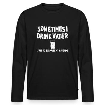 Parfois je bois de l'eau juste pour surprendre mon foie - T-shirt manches longues Premium bio Homme - noir - Devant - Nico (187cm)