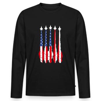 American Flag USA Airplane Jet Fighter 4th July Pa - Men's Premium Organic Long Sleeve Shirt - black - Front - Nico (187cm)