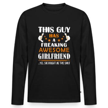 Idée de cadeau drôle de petit ami Ce mec a un génial - T-shirt manches longues Premium bio Homme - noir - Devant - Nico (187cm)